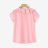 ZANZEA Women's Summer Round Neck Short Sleeves Pleated Bow Decoration Solid Color Loose Blouse
