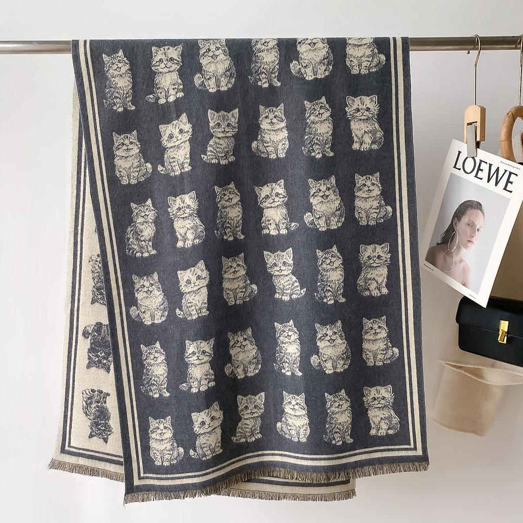 Autumn Winter Scarf Women Pashmina Shawls Cat Cashmere Blanket Warm Thick Chunky Stoles Lady Elegant Poncho Outdoor Bufanda