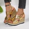 Мода 2025 Женская обувь Открытый носок Женские сандалии Летние Повседневные Большой размер Ремешок с пряжкой Удобные Бестселлер Клиновидные сандалии