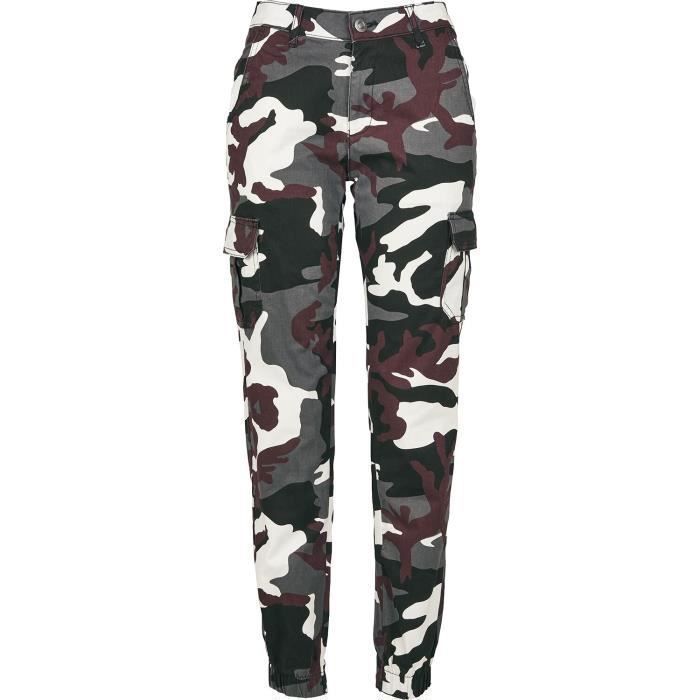 Pantalon Cargo Femme - URBAN CLASSICS - Bordeaux - Taille Haute - Camouflage - Confortable