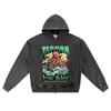 DTG Print Knitted Denim Zip-Up Hoodie Terror from Below Brother Print Zipper Hoodies