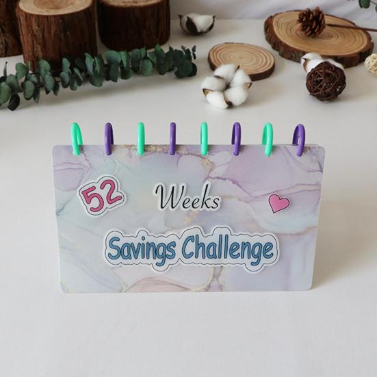 52 Week Saving Challenge Binder with Clear Cash Envelope Reusable 8 Holes Binder Budget Book Planner Money Organizer Album