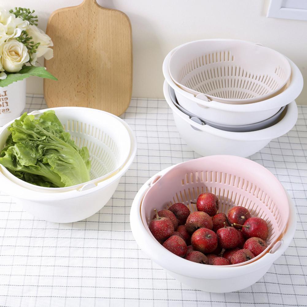 Портативная домашняя кухонная миска с двойным сливом, пластиковая корзина для мытья овощей и лапши