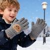 Детские вязаные перчатки Эластичные перчатки с закрытыми пальцами Вышивка Мишка Теплые зимние перчатки для мальчиков и девочек от 3 до 7 лет Велоспорт Спорт