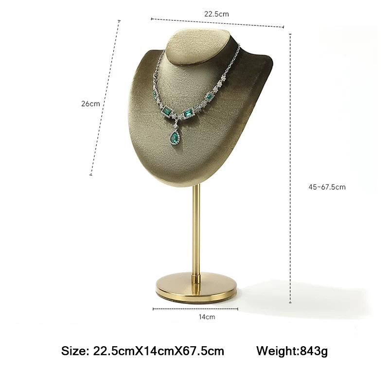 Velvet Necklace Display Stand – Gold Base Jewelry Bust Jewelry Organizer Display Stand Prop Elegant Storage for Accessories