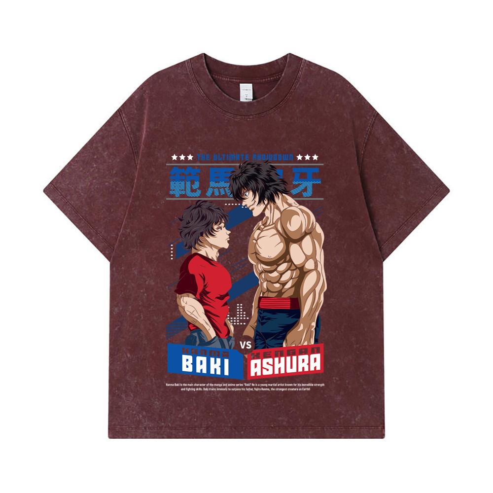 275 GSM Washed T-shirts 100% Cotton Baki V2 Baki Ashura Print Unisex Heavy Cotton T Shirt
