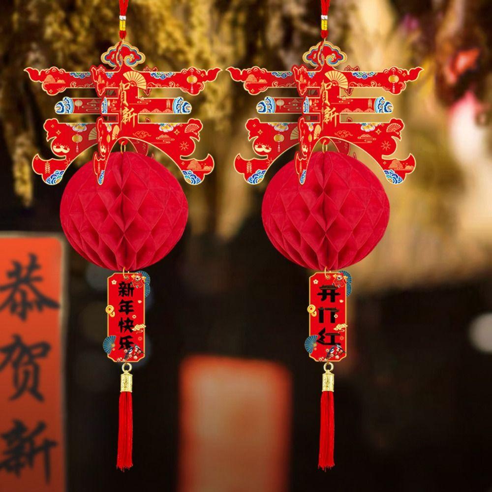 3pcs Long Tassel Chun Character Lantern Pendant Honeycomb New Year Door Hanging Ornaments  Chinatown