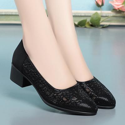 2025 Новые летние модные туфли-лодочки с вырезами, стразами, женские, хрустальные, повседневные, с круглым носком, на толстом каблуке, сандалии из мягкой кожи