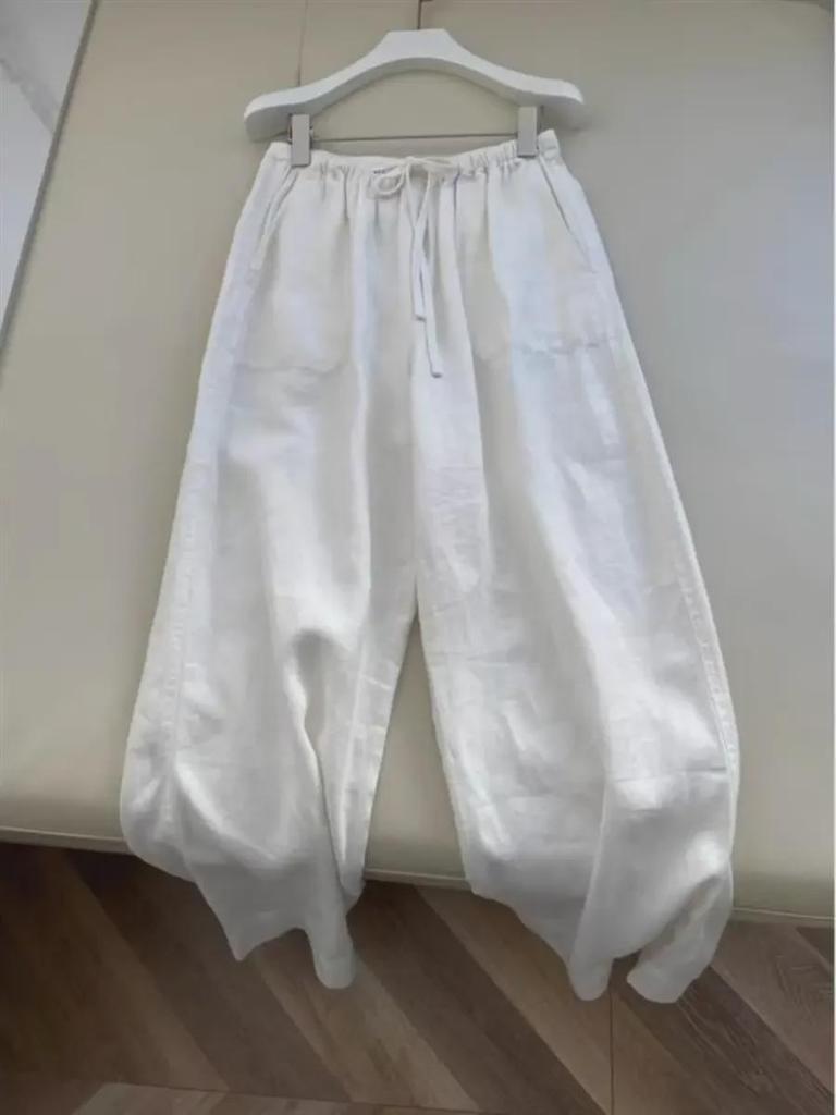 Унисекс летние льняные хлопковые брюки широкого кроя - дышащие, легкие, свободного кроя