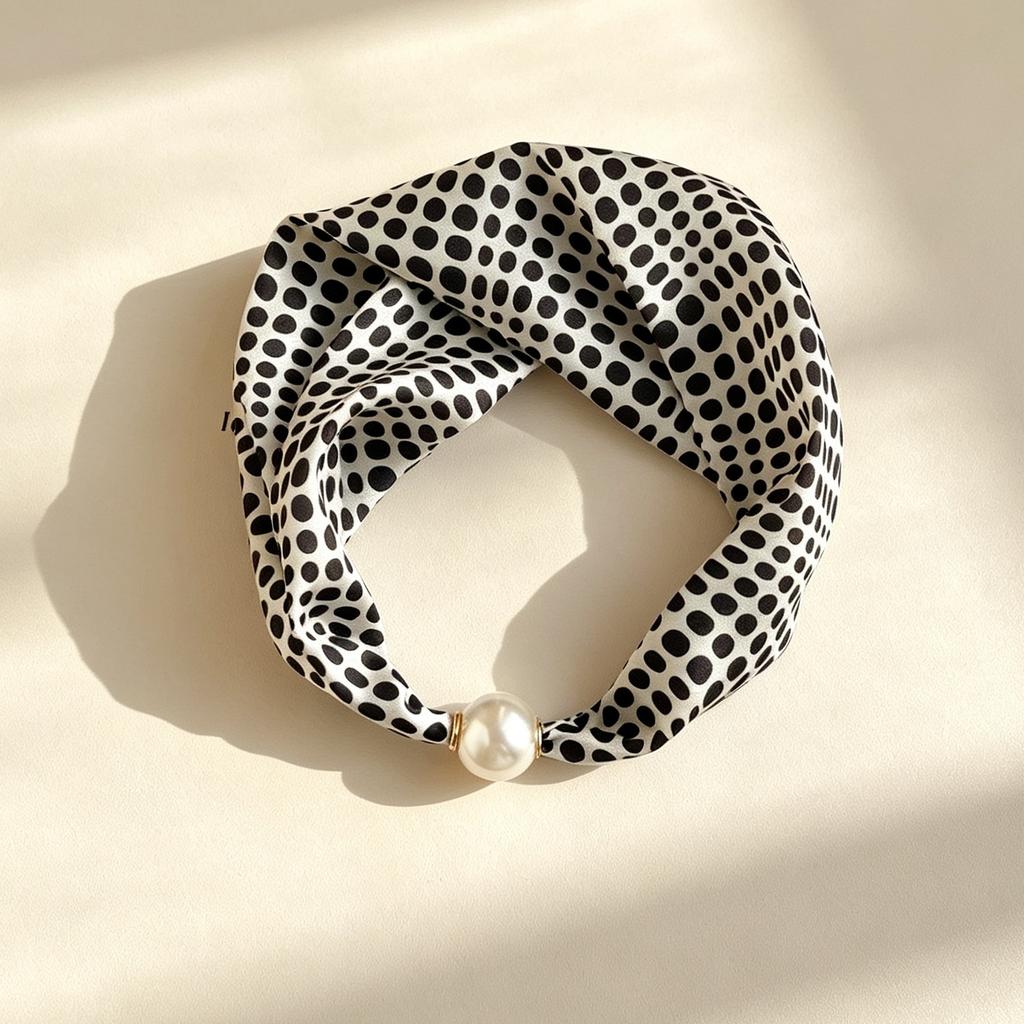 New retro pearl magnetic buckle small silk scarf women's high-end satin printed scarf summer versatile small scarf