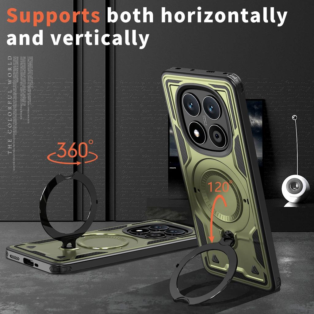 Для Xiaomi Redmi Note 14 Pro Plus Чехол Военная Броня Ударопрочный 360° Вращающаяся Подставка-Кольцо ТПУ Рамка Пластиковая Крышка Телефона Fundas