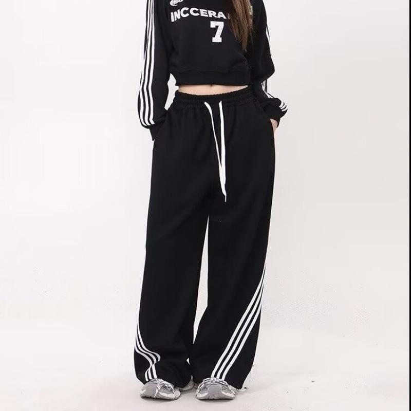Женские летние модные широкие спортивные брюки с полосками по бокам