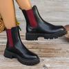 2024 Новые модные универсальные цветные женские ботинки телесного цвета с круглым носком и толстой подошвой без шнуровки, женские ботинки на весну и осень