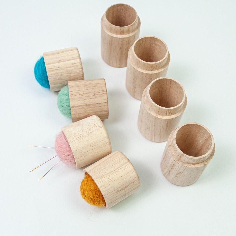 Sewing Needle Cylinder Box Woode Needles Storage Holder Pin Cushion Household Embroidery Craft Sewing Tools
