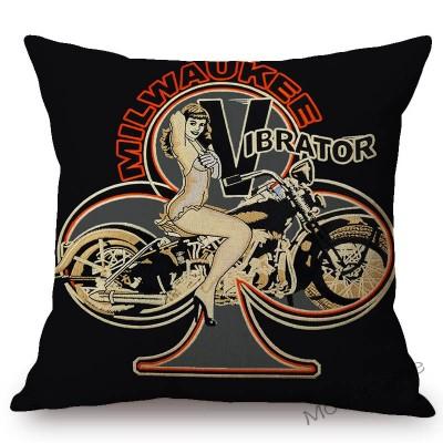 Chopper Girl Vintage Sexy Motorcycle Girls Poster Art Decor Throw Pillow Case Car Pillows Retro Motorbike Biker Cushion Cover