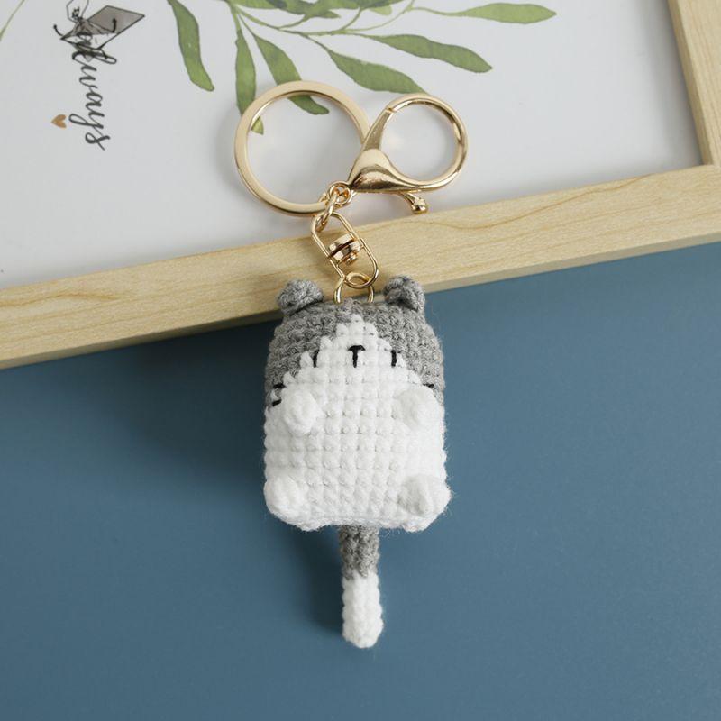 Handmaking Crochet Kitten Keyrings Cute Smiling Cat Doll Crochet Keychain Cartoon Kitten Series Knitting Doll Keychain Custom