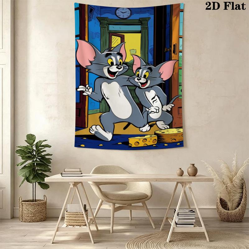 Tom Jerry Classic Adventure Tapestry Wallmounted Fashion Print Work Of Art Background Cloth Wall Decoration
