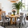 7-Piece Round Dining Table Set for 6, 47" Black Farmhouse Kitchen Table with 6 Gray Velvet Tufted Chairs, Modern Circle, Custom