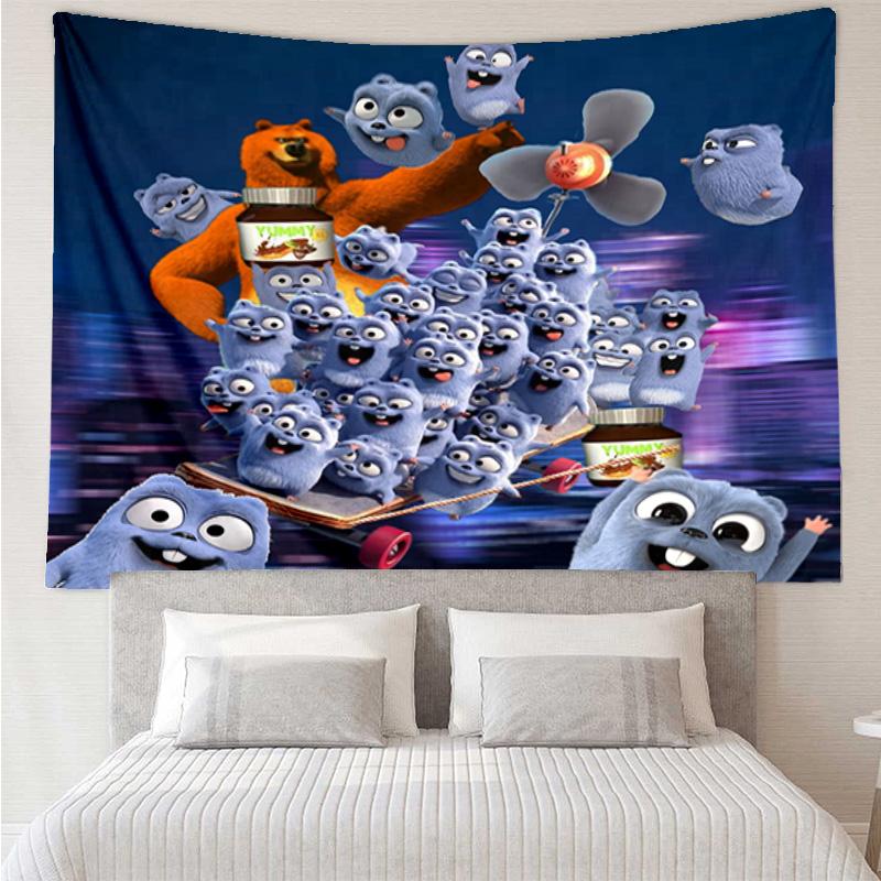 Bear And Blue Critter Adventure Tapestry Hanging for Bedroom,Livingroom, Playroom,Decor Art Room Wall Tapestry Holiday and Birthday Gifts