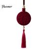 Рельефные ornaments из замшевой текстуры, Бордовый flocked рождественский шар с кисточками и золотыми бусинами, Классические ретро-украшения для елки, Вельветовые декоративные подвески
