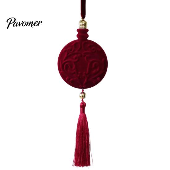 Рельефные ornaments из замшевой текстуры, Бордовый flocked рождественский шар с кисточками и золотыми бусинами, Классические ретро-украшения для елки, Вельветовые декоративные подвески