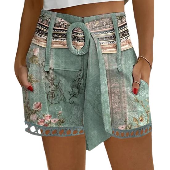 Женские летние шорты с регулируемым поясом и застежкой-молнией на средней талии с боковыми карманами и принтом, прямые облегающие повседневные мини-шорты