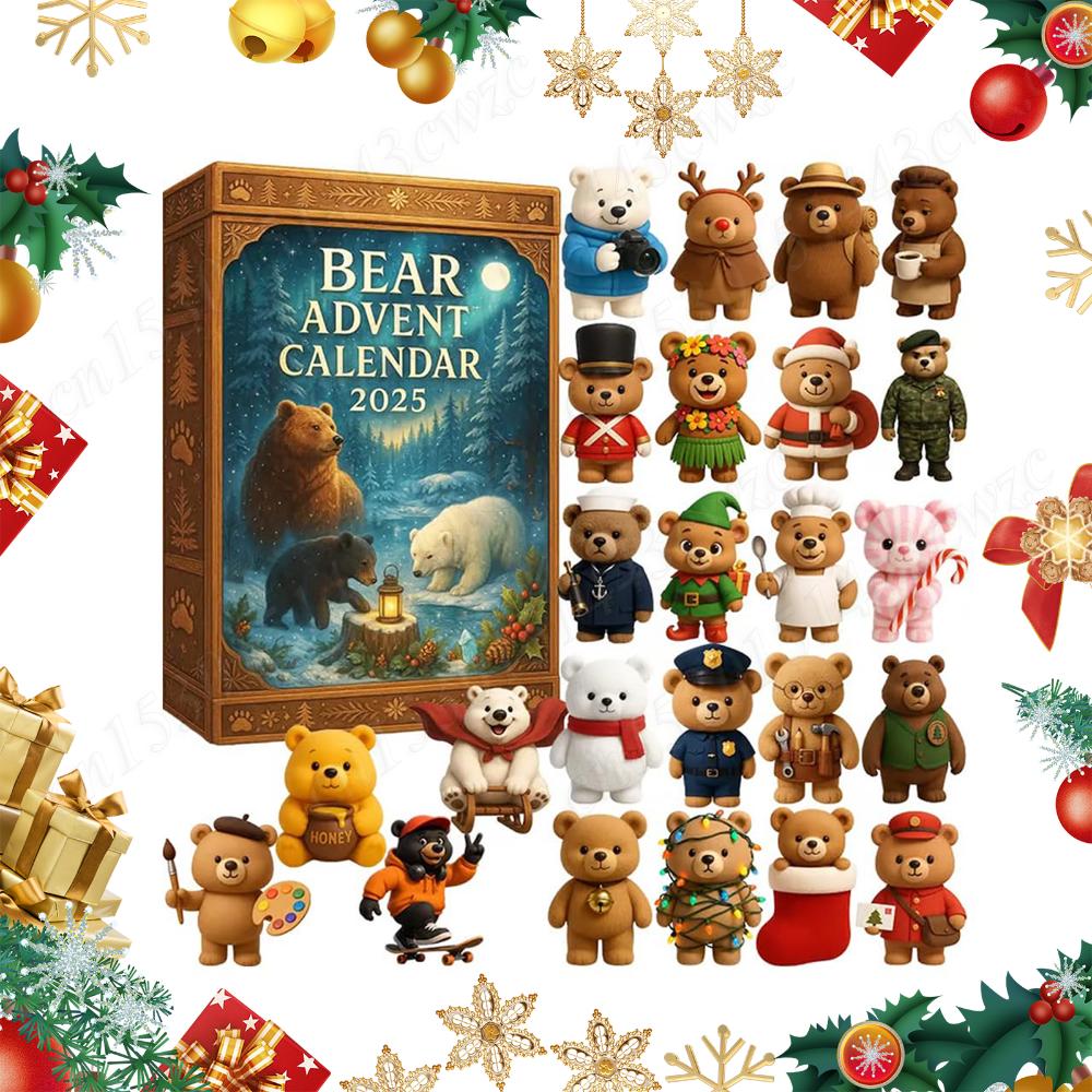 2026 Bear Advent Calendar w/ 2D Acrylic Bears Ornaments Christmas Countdown Gift Box Winter Animals Xmas Calendar Gifts For Kids