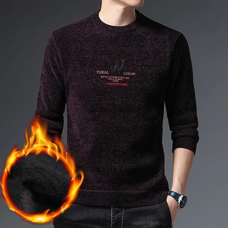 Осенне-зимние мужские свитера плюс бархатные утепленные свободные пуловеры-свитера, подходящие для мужчин молодого и среднего возраста