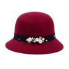 Vintage Women Domed Woollen Hat Adult Fashion Rivets Pearl Decoration Warm Lady Bucket Cap in Winter Autumn Outdoor