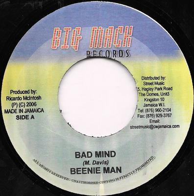 7-дюймовая пластинка BEENIE MAN - Bad Mind NONE Big Mack Record 2006 Ямайка Регги, Ска и Даб Б/У