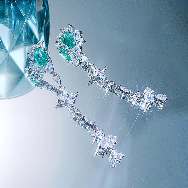 Роскошные женские серьги с блестящим цирконием AAAA, высококачественные женские серьги с зеленым драгоценным камнем, вечерние наушники, подарок на годовщину