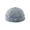 Cotton Polyester Blend Brimless Beanie Frayed Edges Distressed Denim Hat Brimless Cap  Men Women