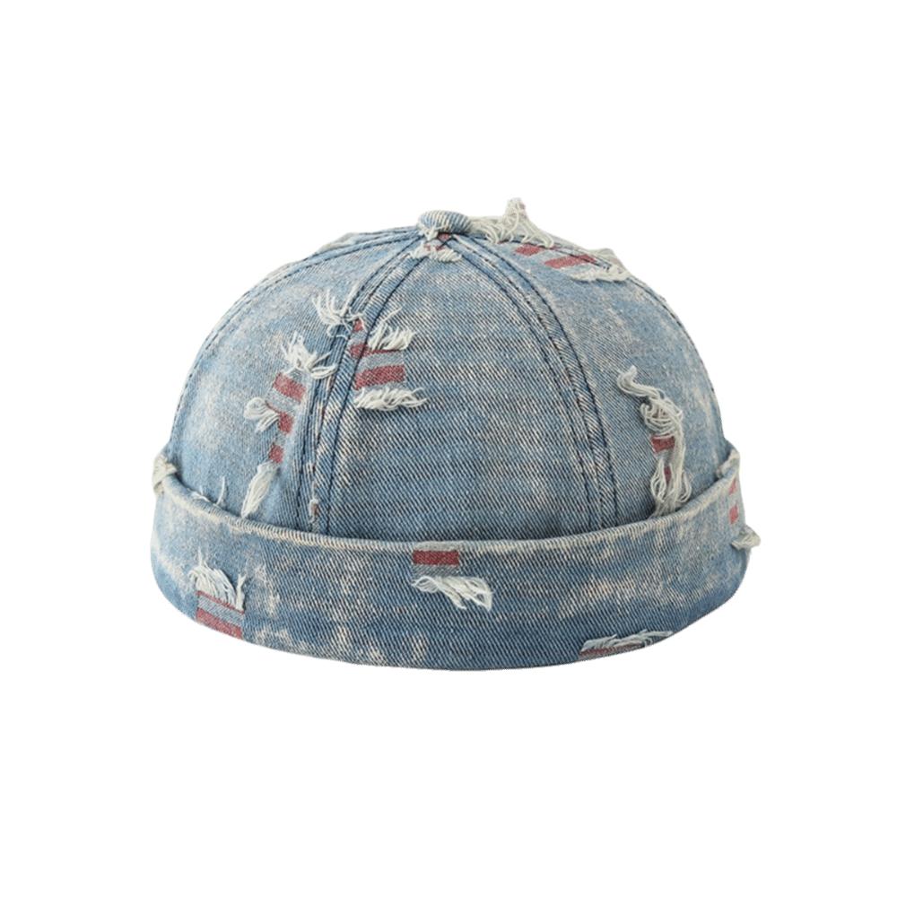 Cotton Polyester Blend Brimless Beanie Frayed Edges Distressed Denim Hat Brimless Cap Men Women
