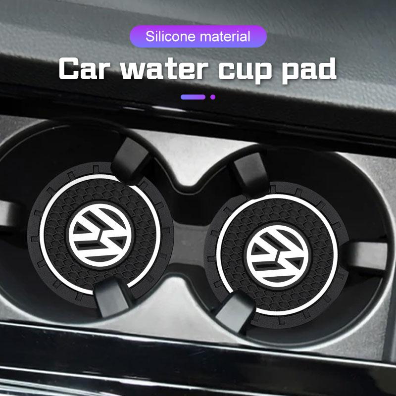 HAT1 2pcs Car Cup Holder Mat Leather Water Coaster Pad For VW Volkswagen VW ID3 ID4 Golf 7 8 MK8 T-cross Passat B8 Tiguan Jetta Skoda