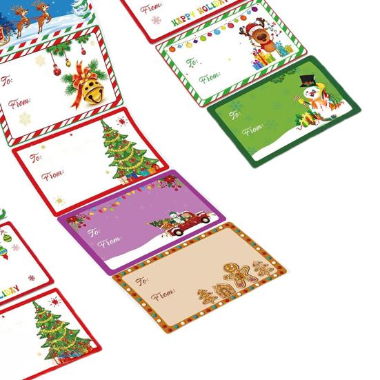 500 шт./рулон Рождественские подарочные бирки Мультяшный Санта Снеговик Олень Елка Кому и от Именные бирки Сделай сам Коробка для подарка Поздравительная открытка Конверт Самоклеящаяся этикетка
