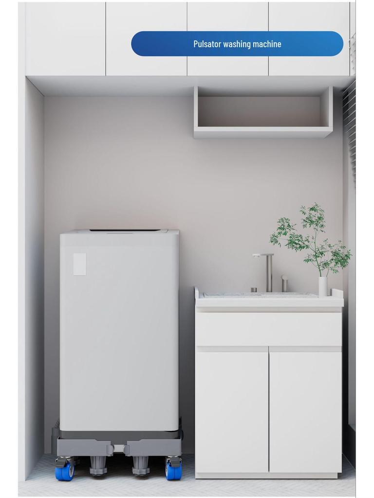 Серый регулируемый мобильный стенд для стиральной машины с колесами и тормозами