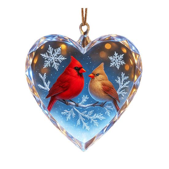 Red Birds Christmas Ornaments Couple Bird Heart Shaped Ornament for Xmas
