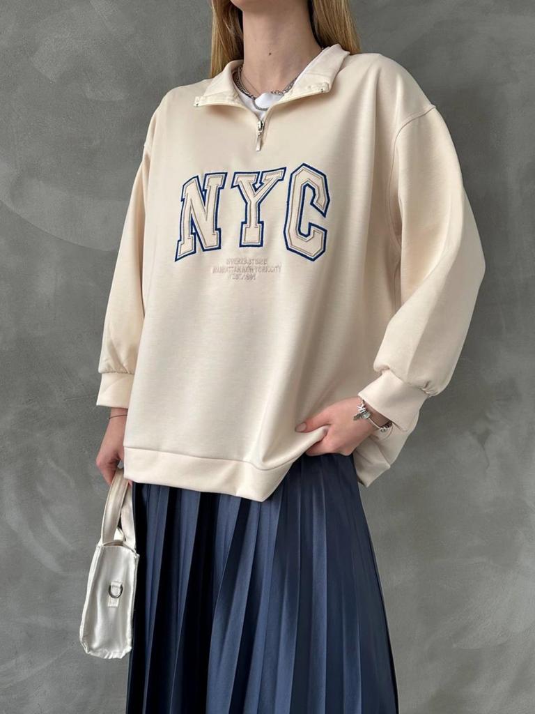 Женский свитшот большого размера с вышивкой тремя нитями