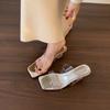 Fashion Slippers Women Summer Luxury Slides Sliders Shoes Square Heel Transparent Heel Heeled Mules Designer Block Silver High Scandals