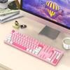 104-Key USB Wired Keyboard, Cute Gaming Keyboard with Vibrant Tri-Color Keycaps, 12 Multimedia Function Keys for OS X (PINK)