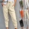 Summer Women Loose Plus Size Solid Color Simple Lace Up Slim Casual Nine Point Slimming Trousers