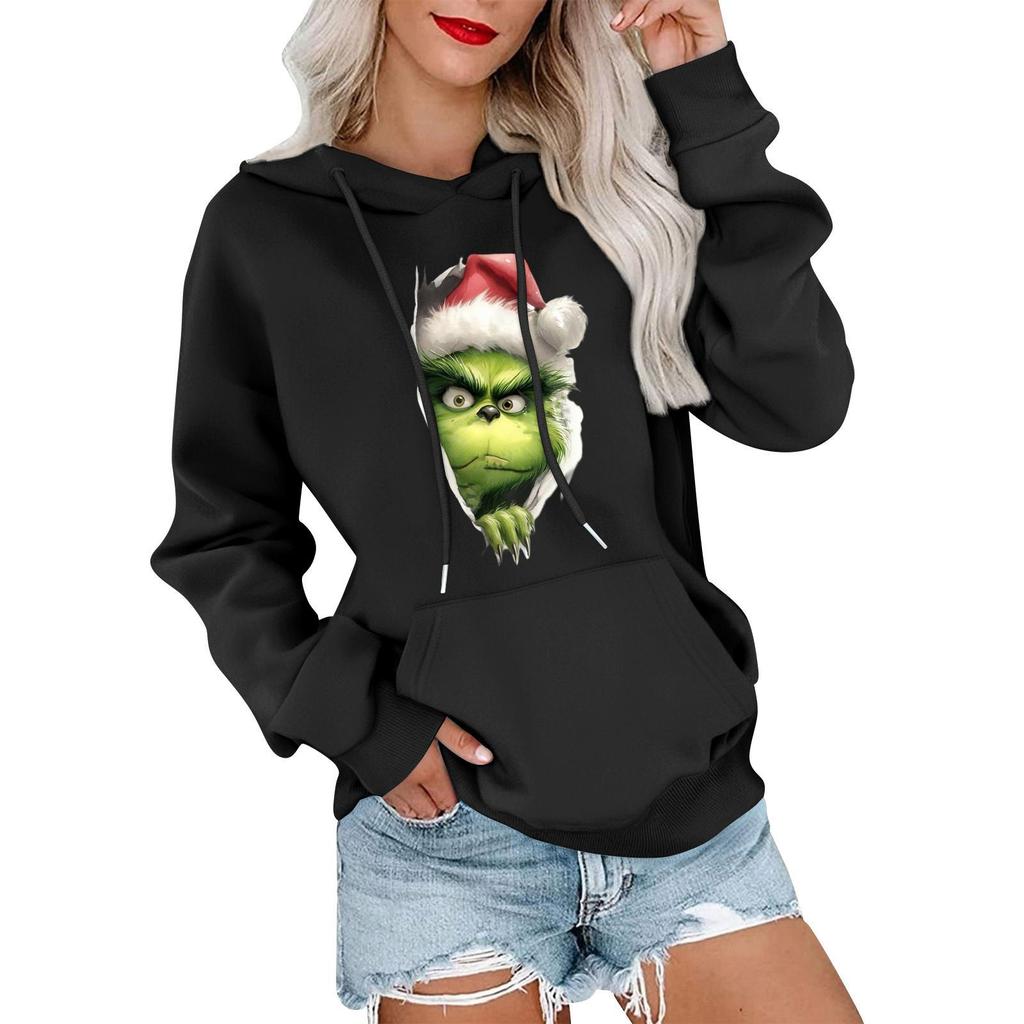 Women's Casual Comfortable Neck Hooded Long Sleeve Christmas Print Warm Sweatshirt