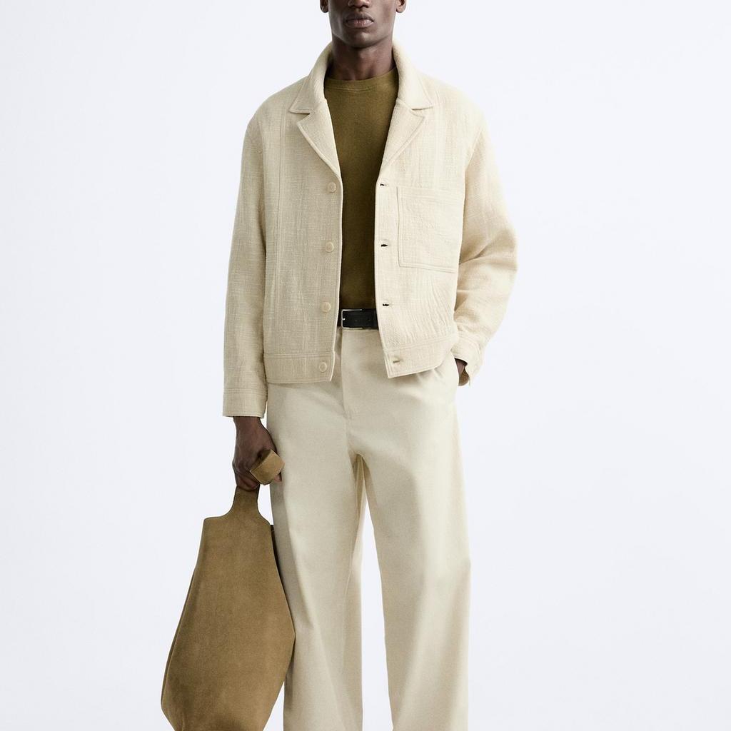 Zara Свободная куртка с V-образным вырезом и длинным рукавом Мужские куртки Off-White 6861301-712