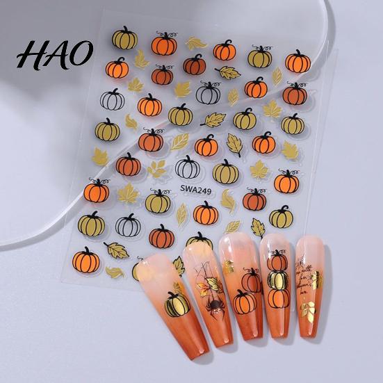 Nail Art Decor Halloween Decoration Stickers, 3D Embossed Pumpkin Ghost Bat PVC Stickers Manicure Decals, DIY Accessories for Holiday Party