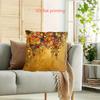 Gustav Klimt Style Floral Pillow Cover Golden Art Print Boho Vintage Cushion Case For Sofa Bed Couch Elegant Artistic Home Decor