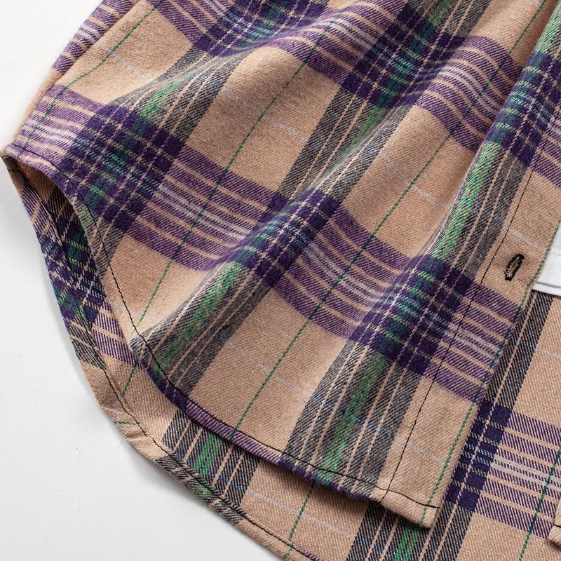 2024 весенние клетчатые рубашки, женские топы и блузки с длинным рукавом, женские повседневные блузки с карманами, свободная женская рубашка в клетку фиолетового цвета