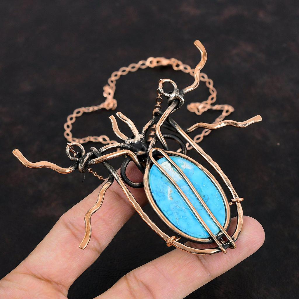 Ожерелье из бирюзы Аризоны, ожерелье из медной проволоки, регулируемое цепочное ожерелье, медные украшения ручной работы, ожерелье из драгоценных камней, подарки для женщин