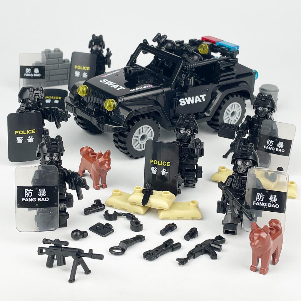 MOC Black SWAT Small Pellet Building Block Doll Police Car Off-road Vehicle Boy Military Set Building Toy