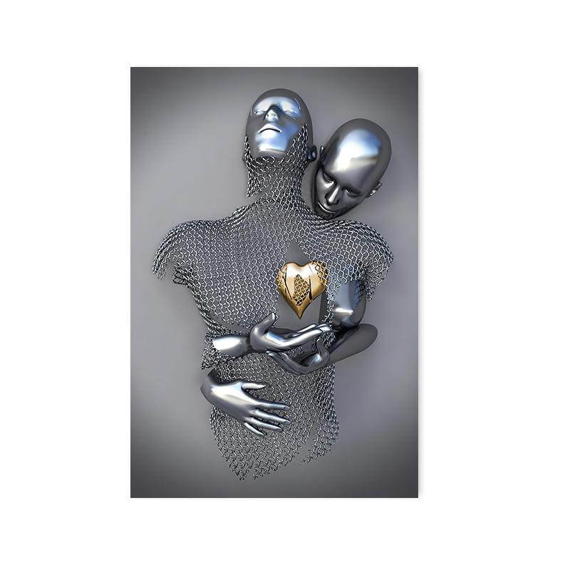 3D Любовь Сердце Серая Металлическая Фигура Статуя Холст Картина Плакаты и принты Современные Настенные Художественные Фотографии для Гостиной Домашний Декор