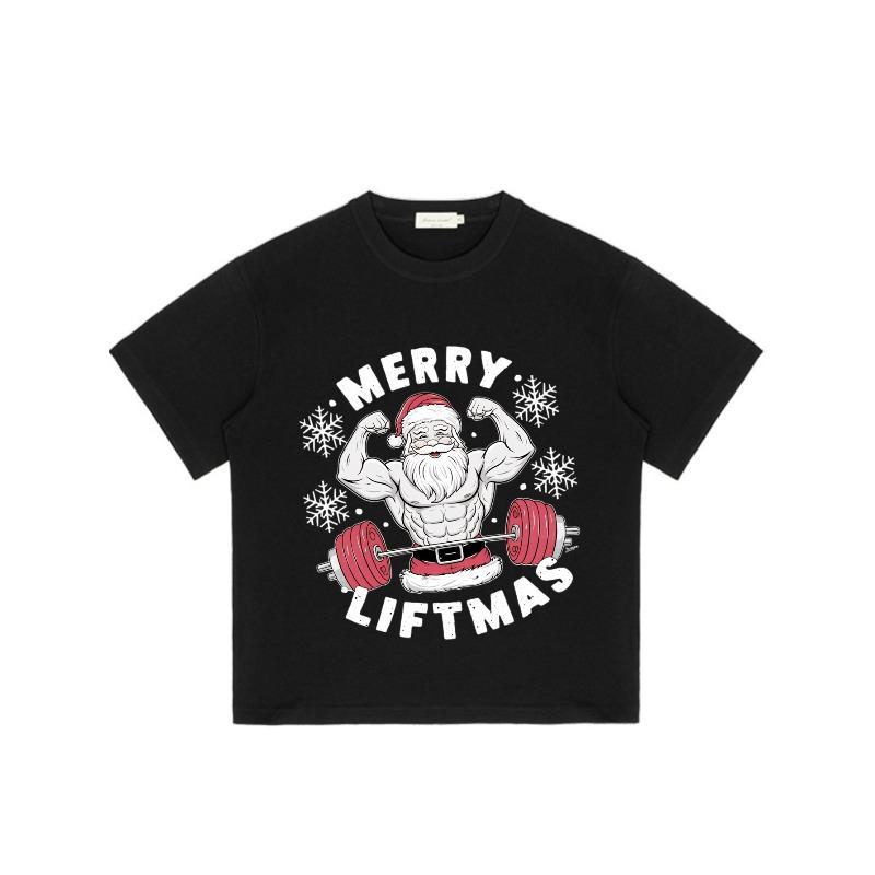 Мужская рождественская футболка черная Санта-Клаус поднимает штангу Merry Liftmas принт повседневная праздничная футболка для тренировок для праздничного сезона